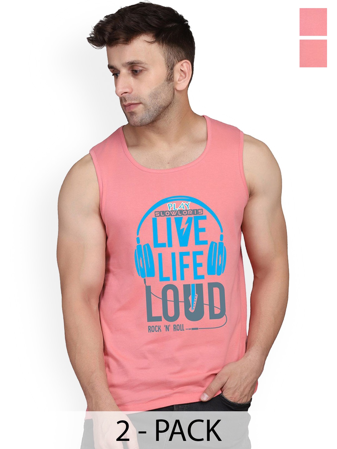 

SLOWLORIS Pack Of 2 Printed Gym Vests, Peach