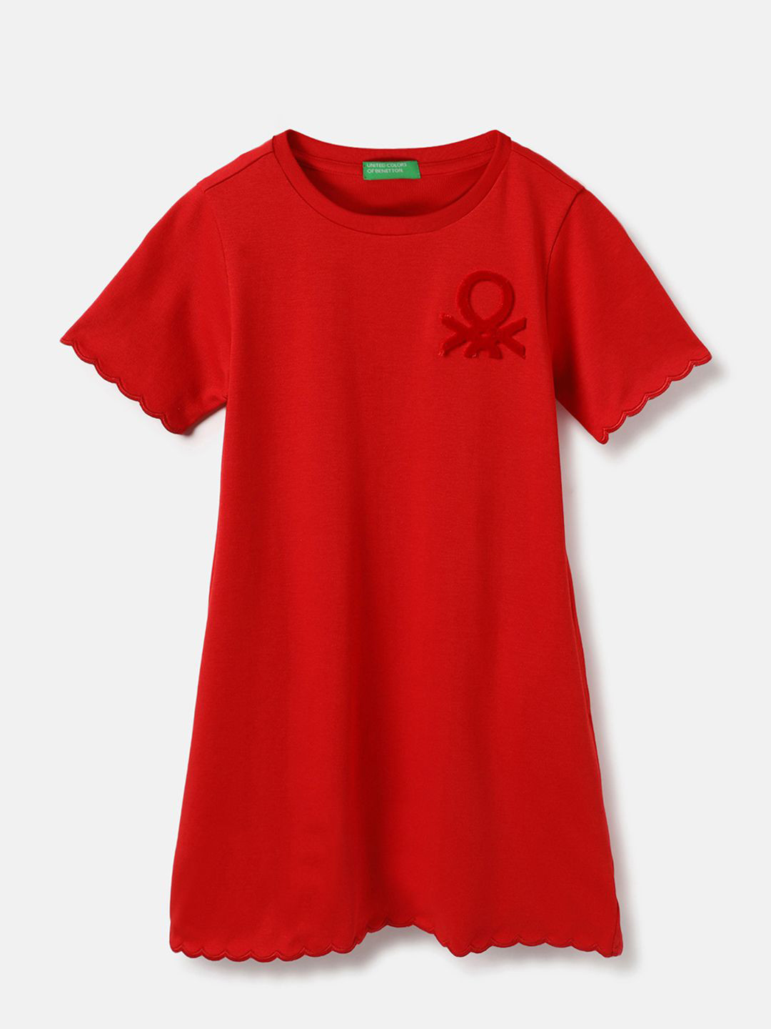 

United Colors of Benetton Round Neck Short Sleeves Cotton T-shirt Dress, Red