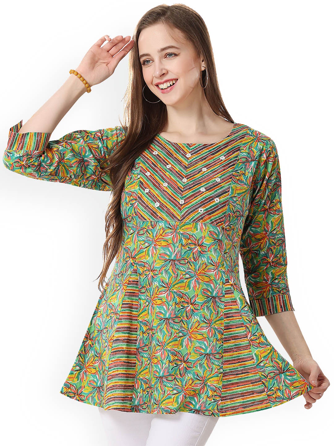 

keshubaba Floral Printed Anarkali Kurta, Green