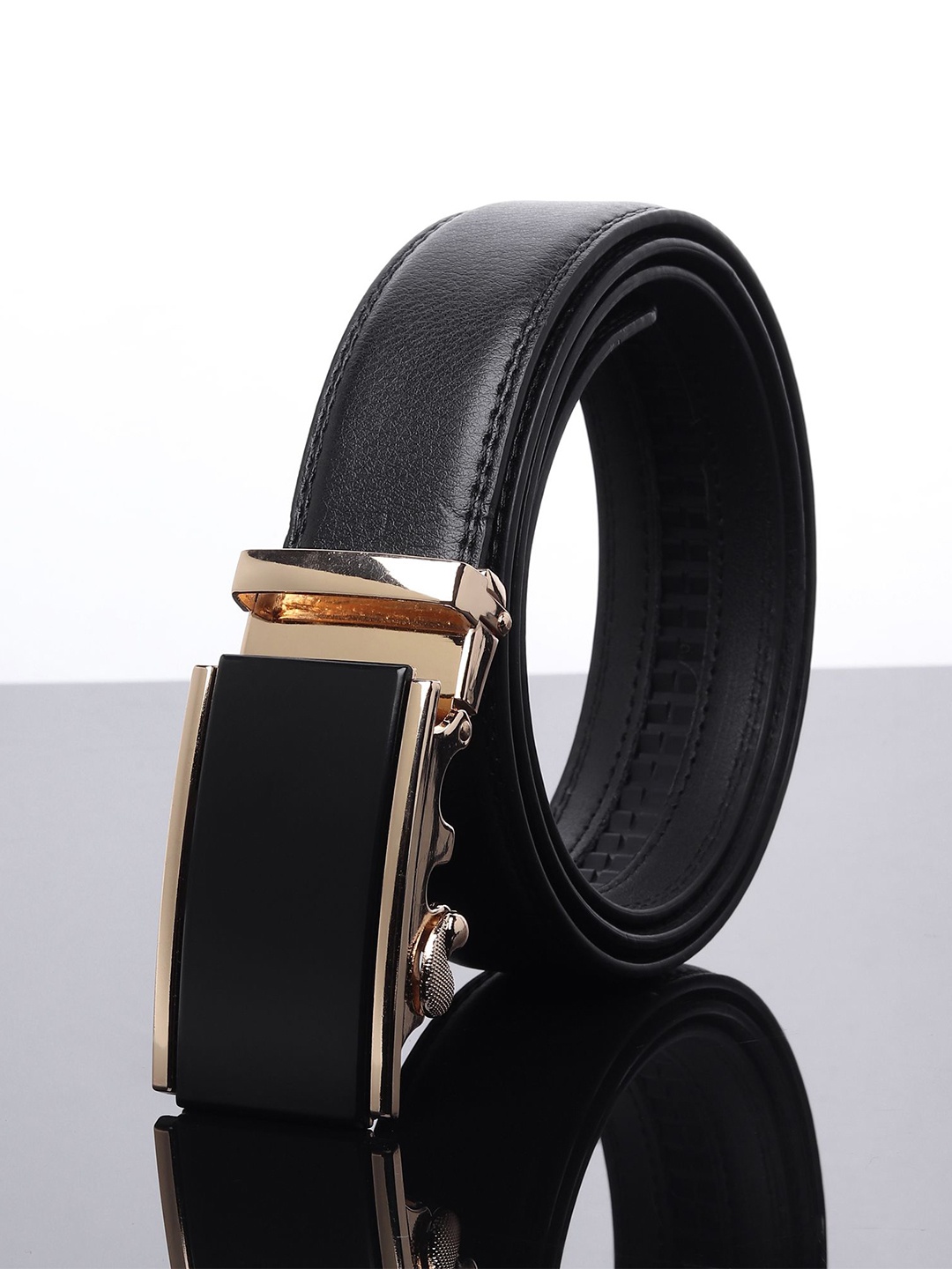 

WINSOME DEAL Men Textured Slider Buckle Closure Formal Belt, Black