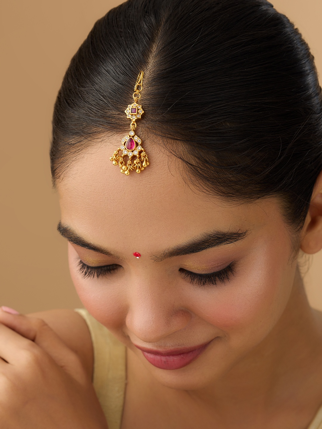 

Kushal's Fashion Jewellery Gold-Plated 92.5 Silver Temple Maang Tikka Head Jewellery