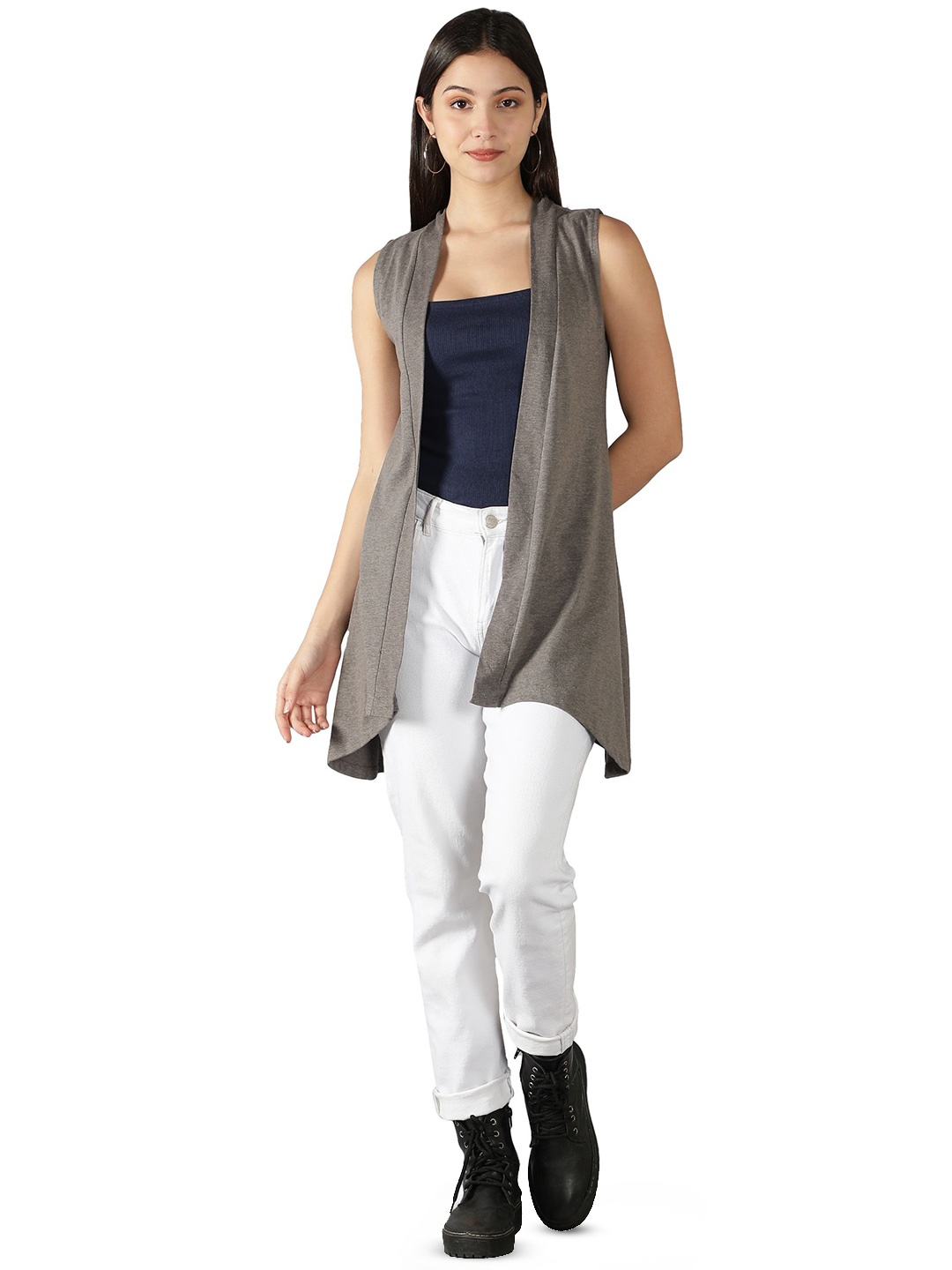 

Nimble Longline Cotton Open Front Shrug, Black