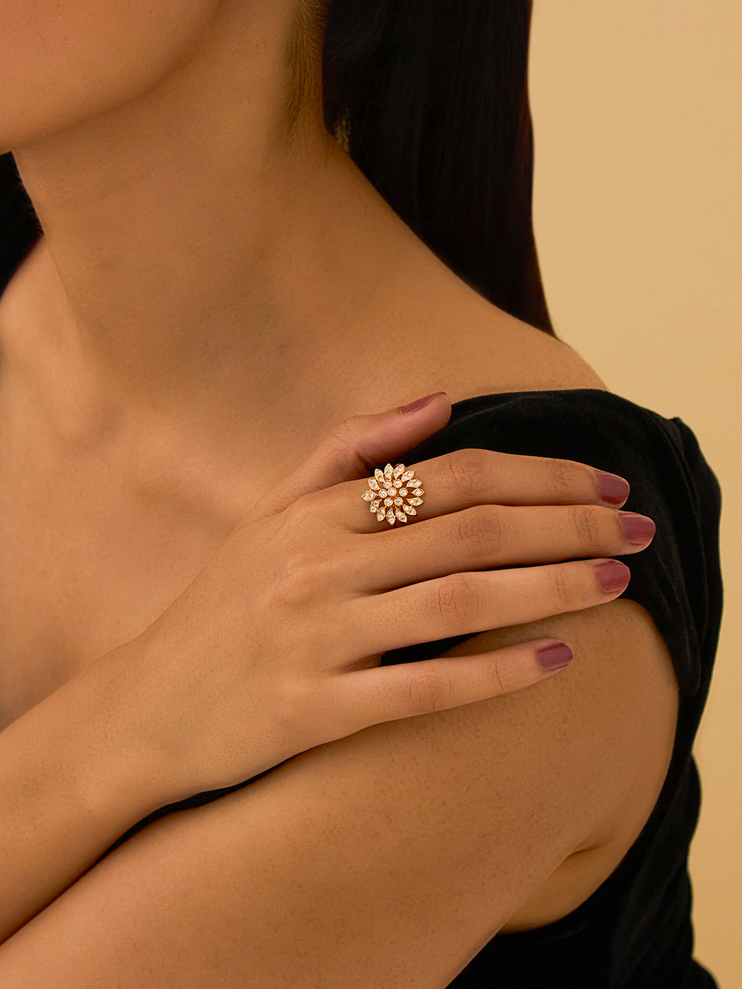 

Kushal's Fashion Jewellery Gold Plated Cubic Zirconia Stone Studded Finger Ring