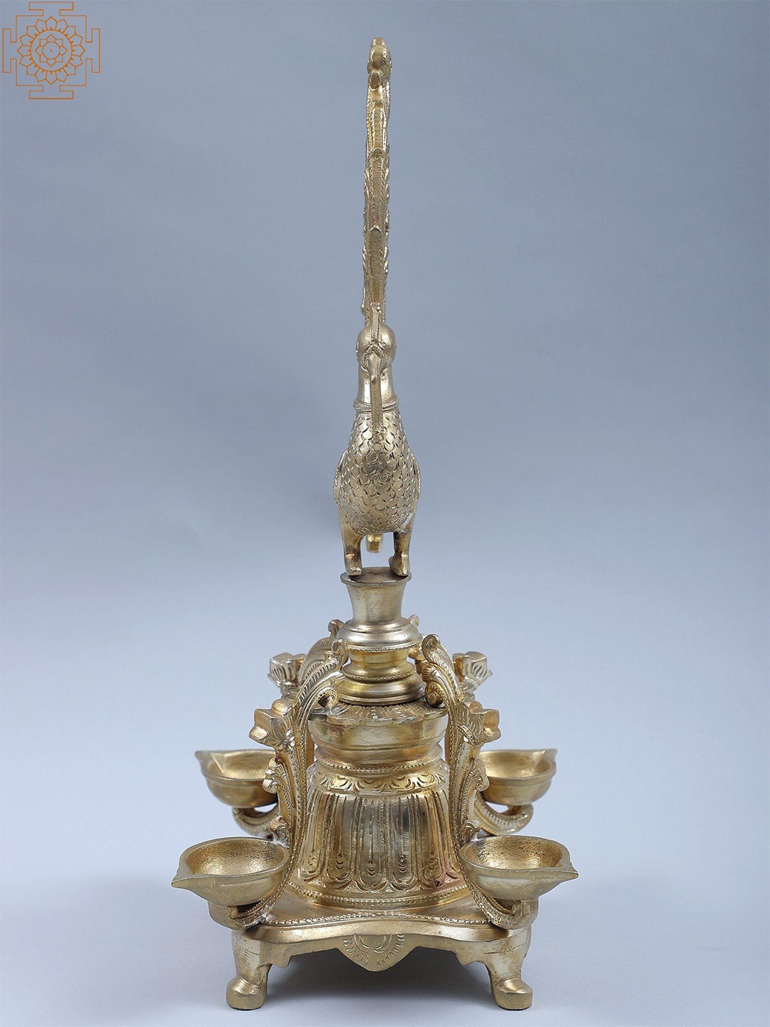 

Exotic India Bronze Hoysala Art Peacock Diya, Gold