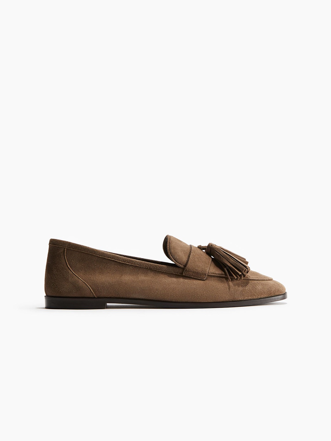 

H&M Women Tassels Detail Leather Casual Loafers, Brown