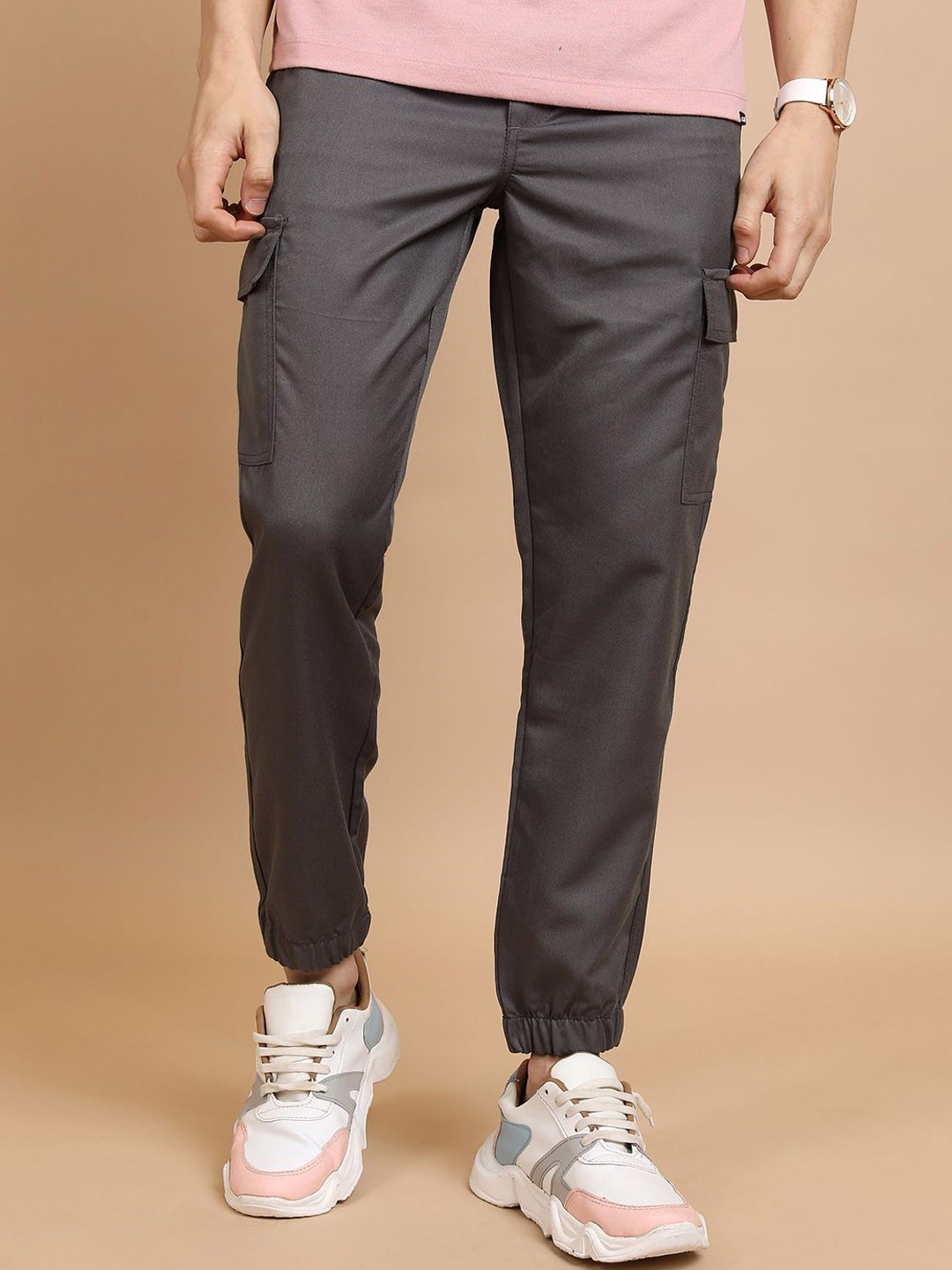 

HIGHLANDER Men Mid-Rise Cargo Joggers Trousers, Grey