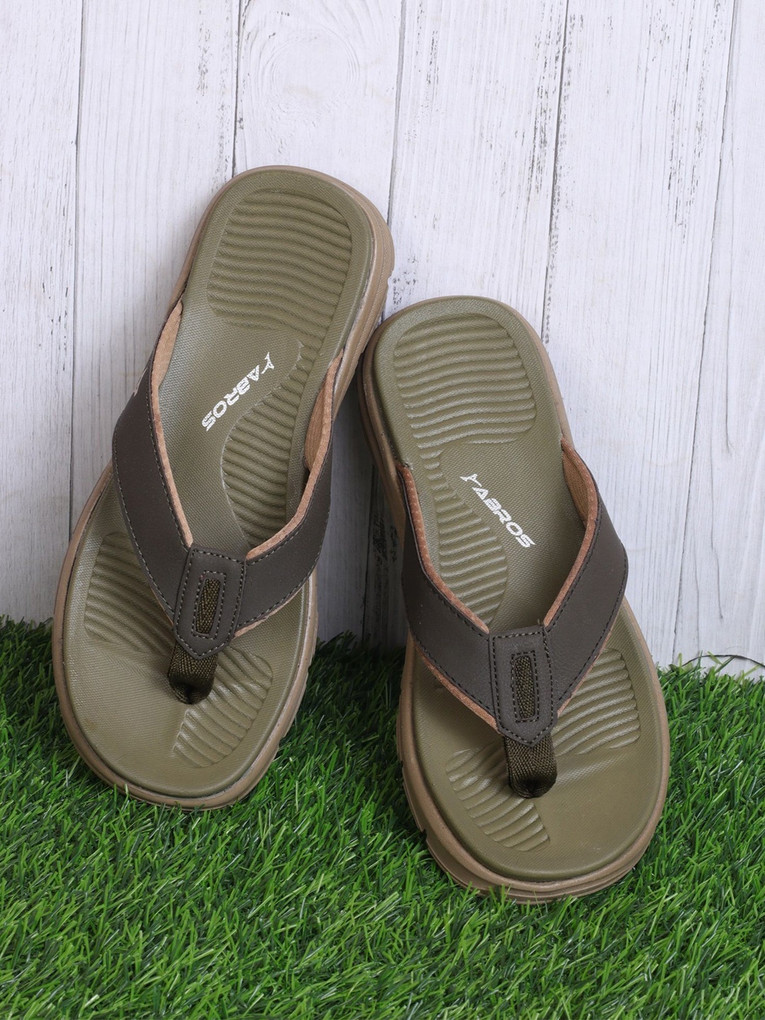 

ABROS Men Self Design Thong Flip-Flops, Olive