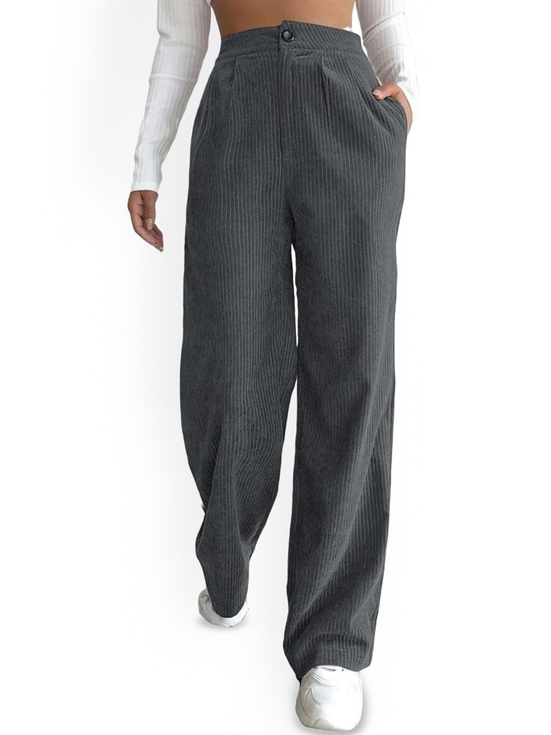 

StyleCast Women Striped Loose Fit Trousers, Grey