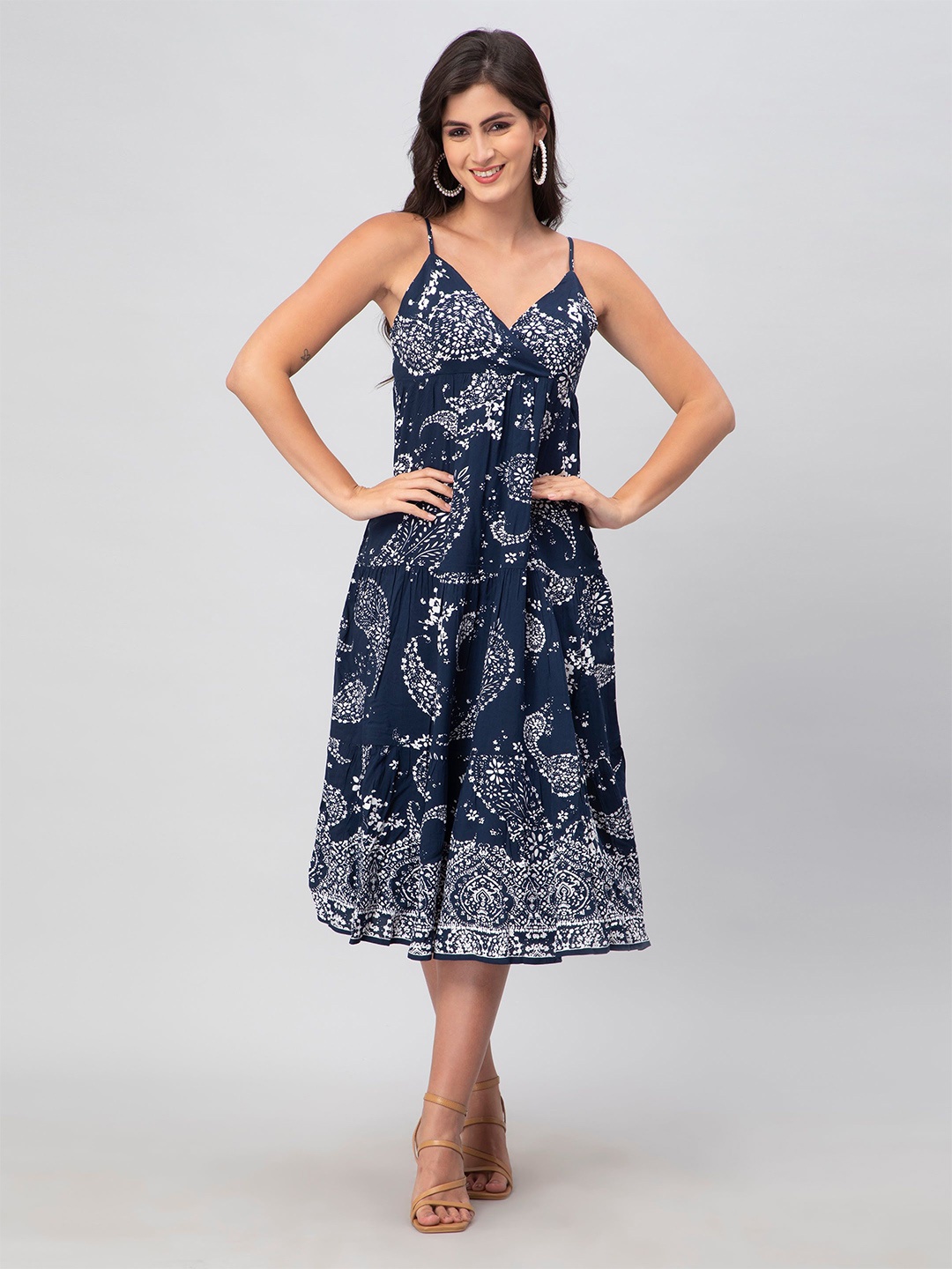 

DEBONATELLA Floral Printed Fit & Flare Midi Dress, Navy blue