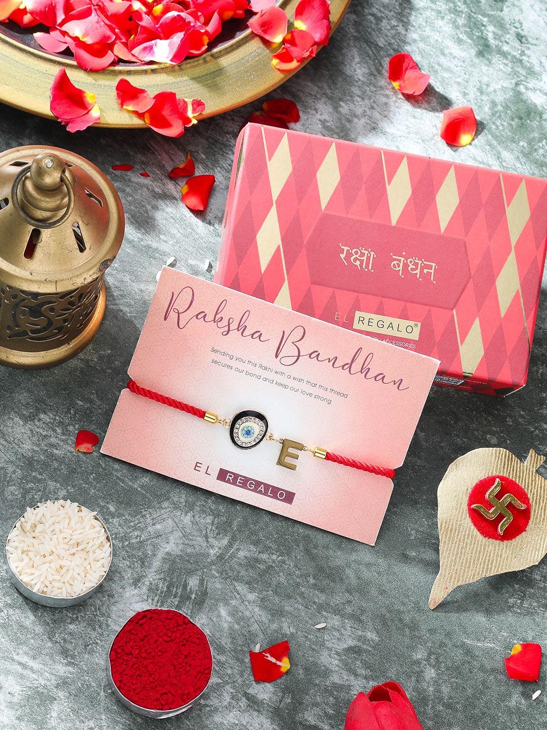 

EL REGALO Evil Eye Charm Rakhi Gift Set, Red