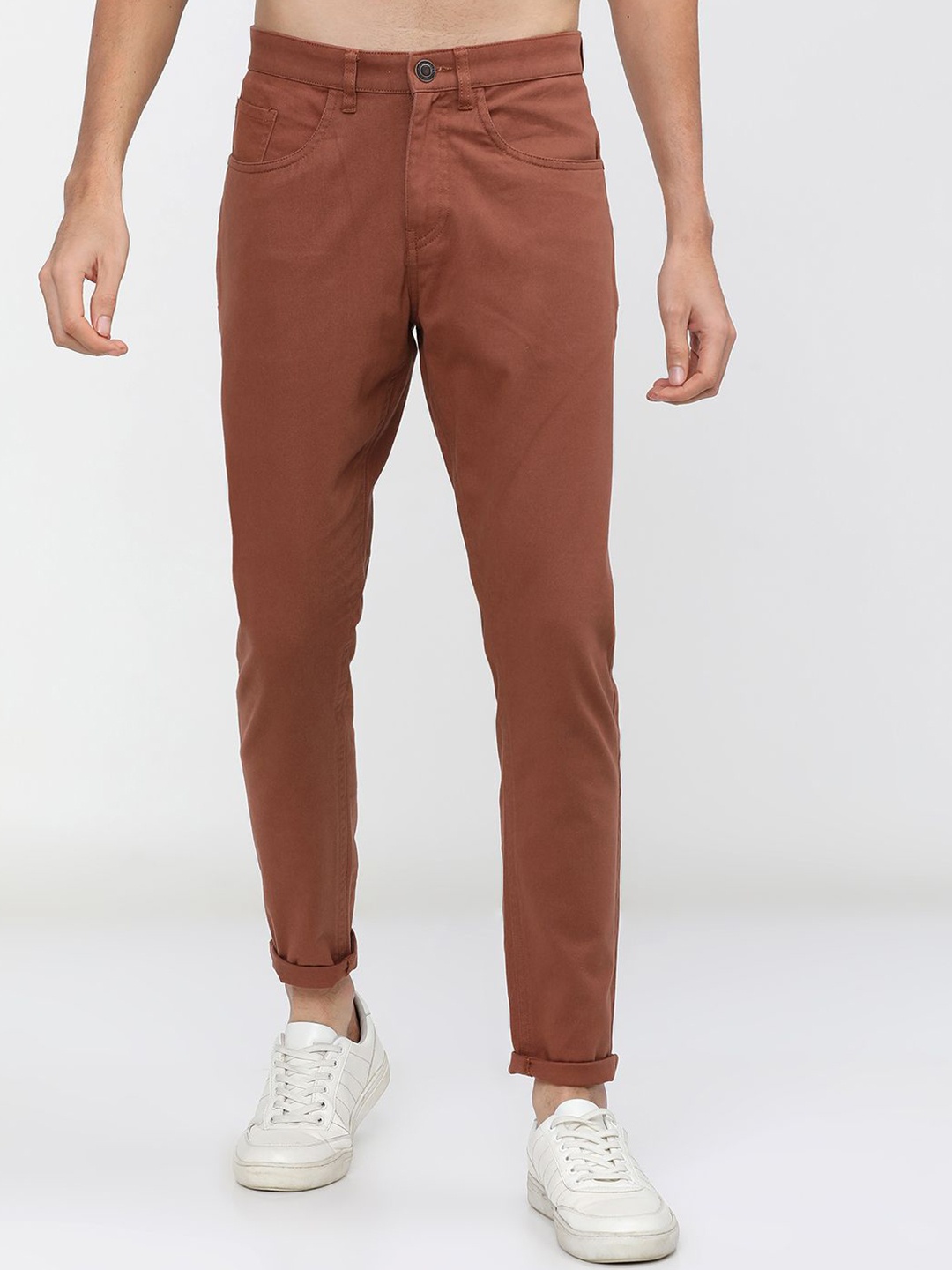 

HIGHLANDER Men Tapered Fit Chinos Trousers, Rust