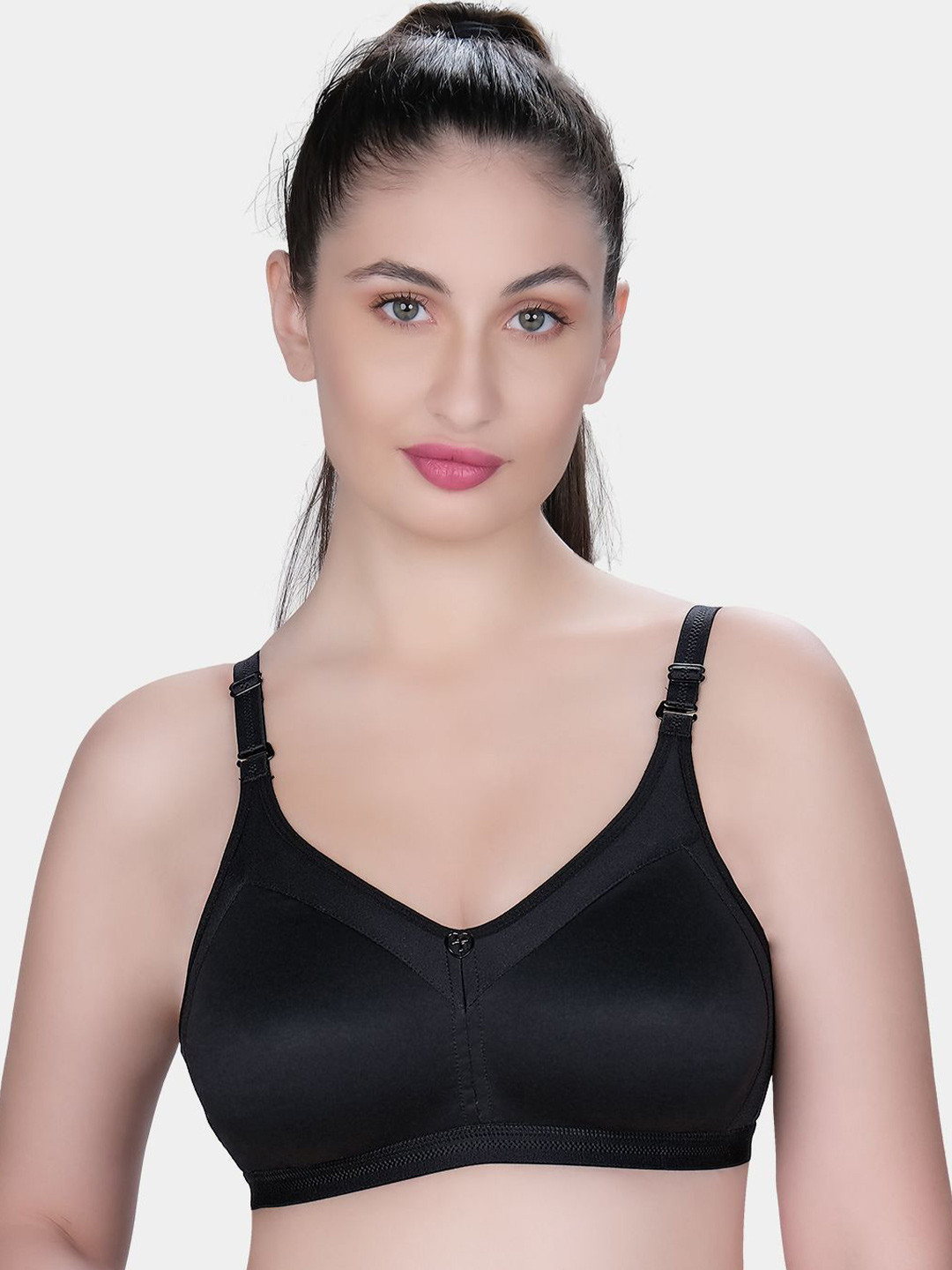 

Trylo Rozi Non-Padded Non-Wired Seamless Molded Full Coverage T-Shirt Bra, Black