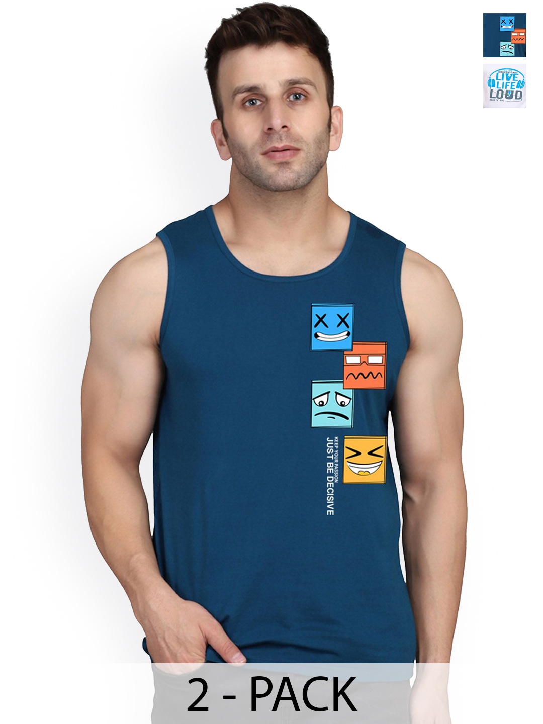 

SLOWLORIS Pack Of 2 Printed Gym Innerwear Vests, White