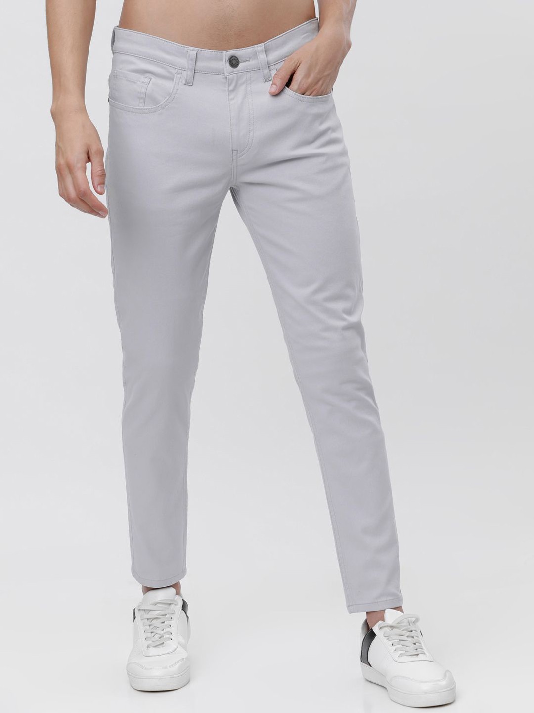 

HIGHLANDER Men Tapered Fit Chinos Trousers, Grey