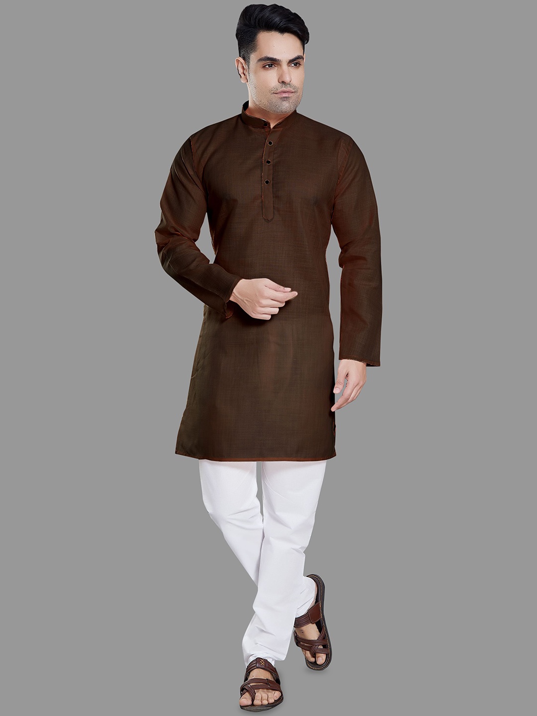 

DIVISIVE Men Regular Kurta with Pyjamas, Brown
