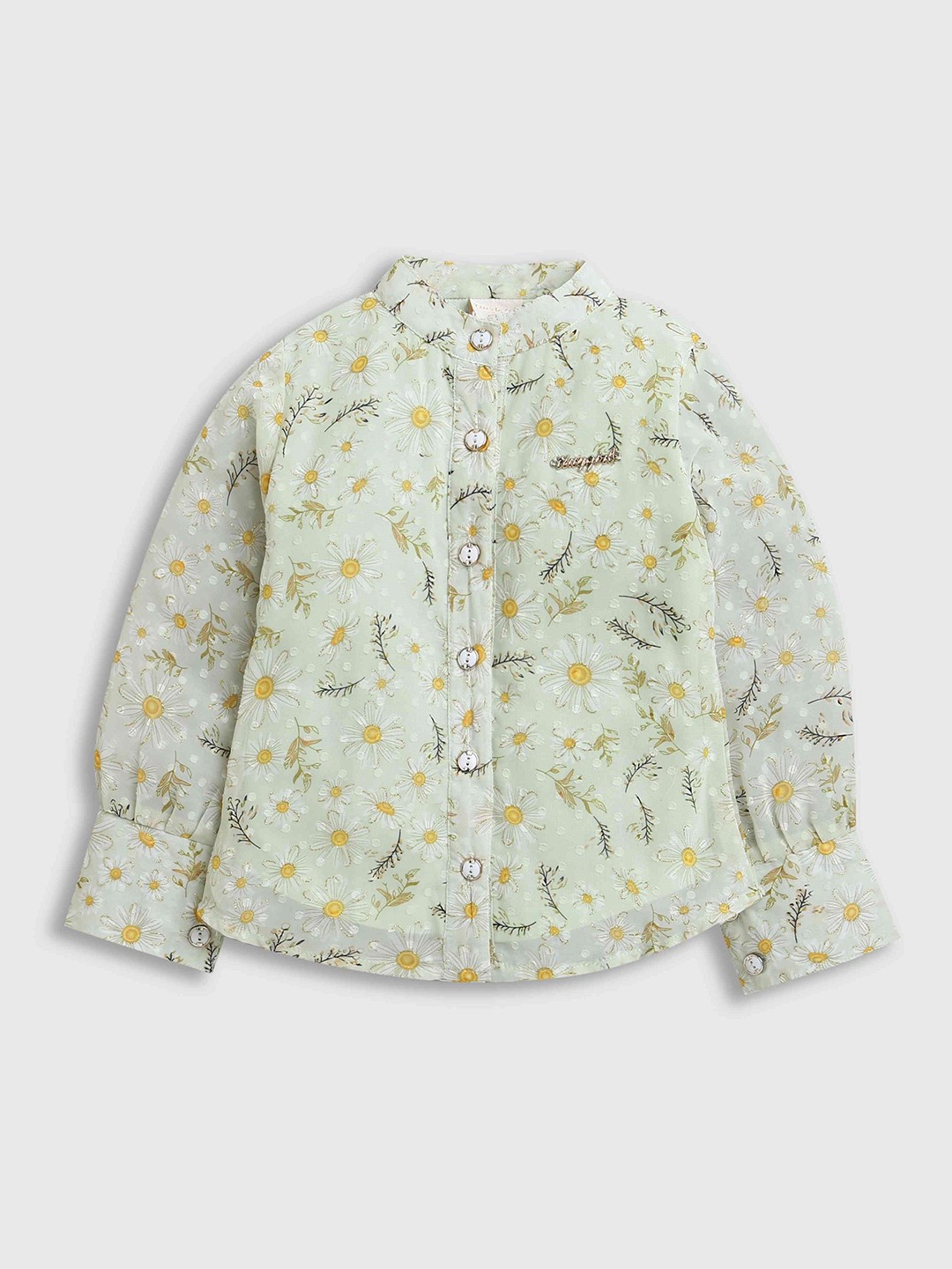 

Tiny Girl Girls Floral Printed Mandarin Collar Top, Green