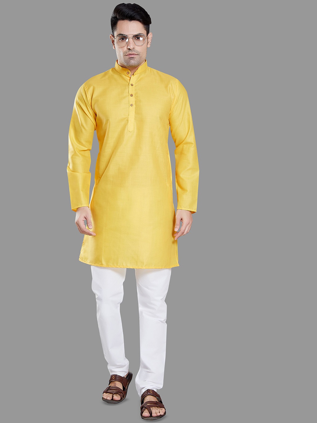 

DIVISIVE Men Regular Kurta with Pyjamas, Yellow