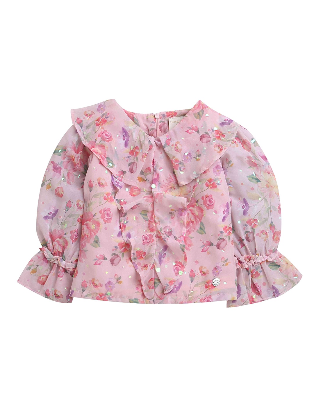 

Tiny Girl Girls Floral Printed Peter Pan Collar Cotton Top, Pink