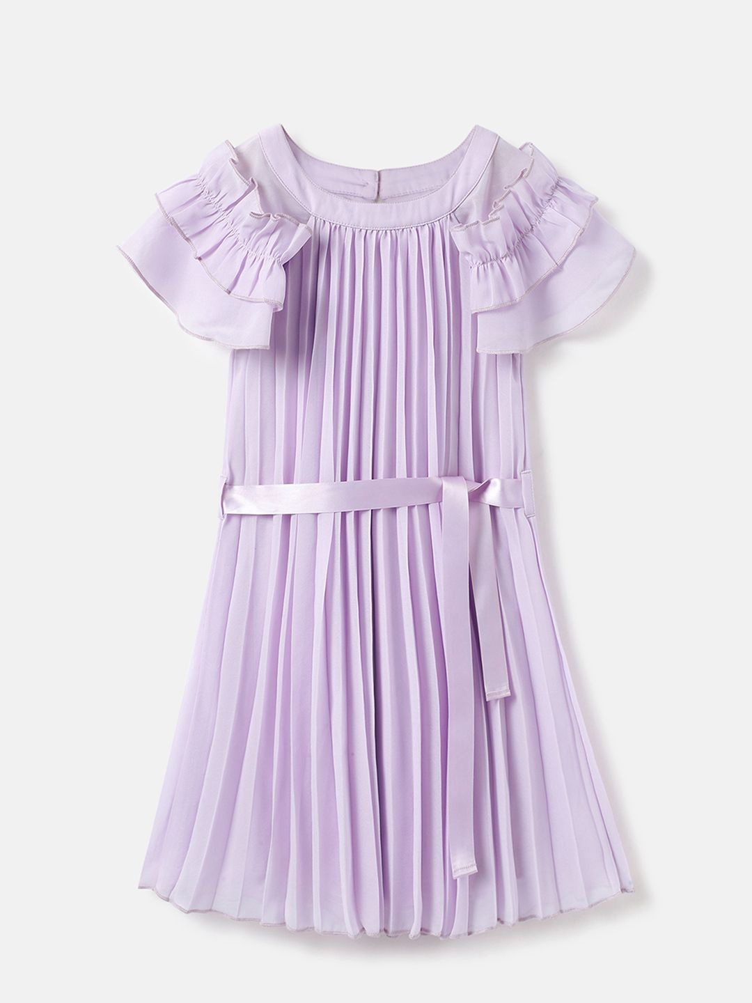 

United Colors of Benetton Girls Flutter Sleeves A-Line Dress, Purple
