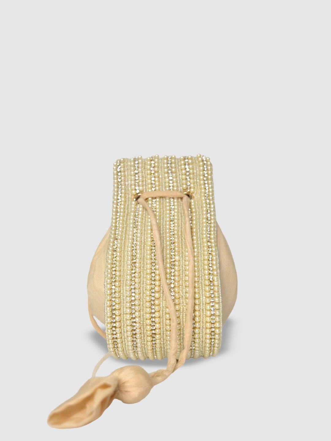 

D'oro Embellished Structured Handheld Bag with Tasselled, Beige