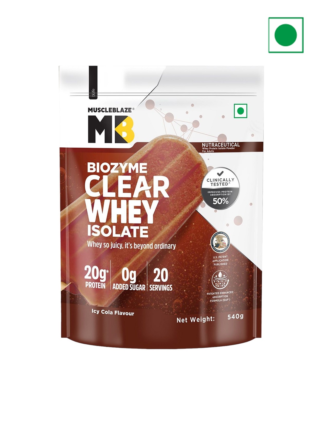 

MuscleBlaze Biozyme Isolate Icy Cola Flavour Clear Whey Protein-540g, Brown