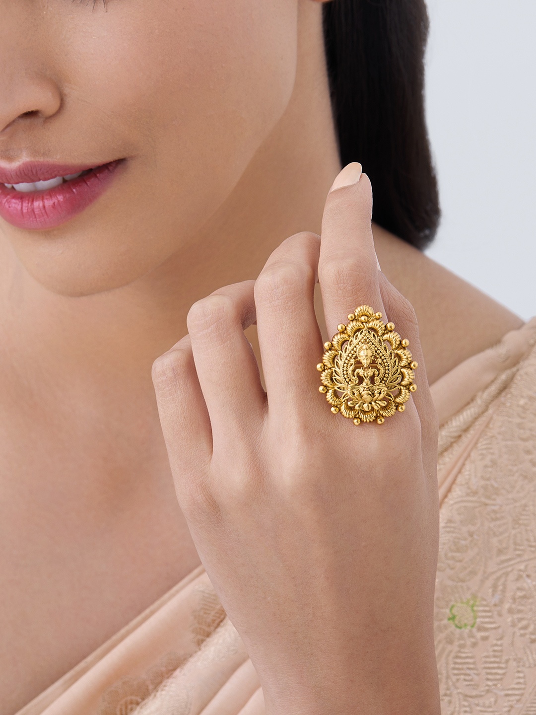 

Kushal's Fashion Jewellery Gold-Plated Adjustable Antique Finger Ring