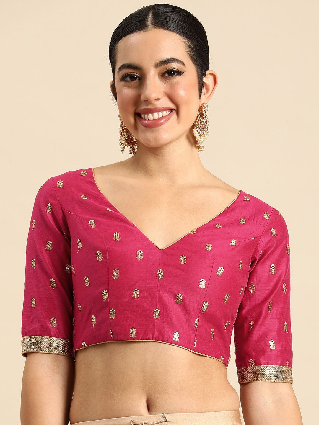 

Ethnovog Embroidered Cotton Readymade Saree Blouse, Pink
