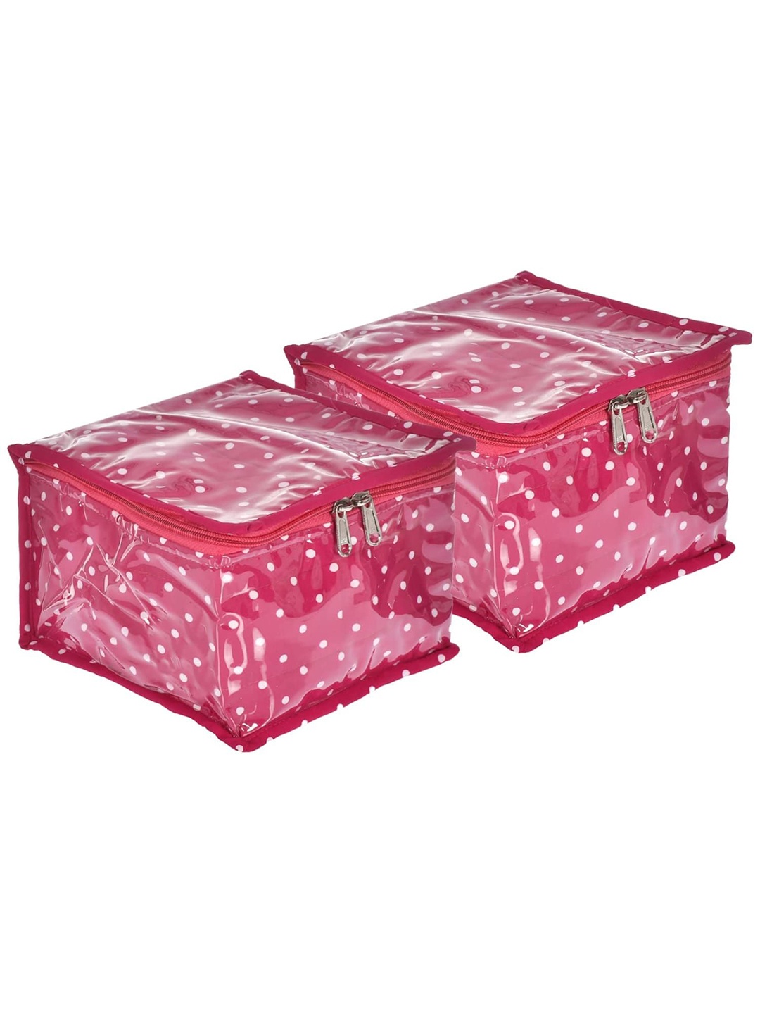 

Kuber Industries Pink & White 2 Pieces Polka Dot Printed Jewellery Organiser