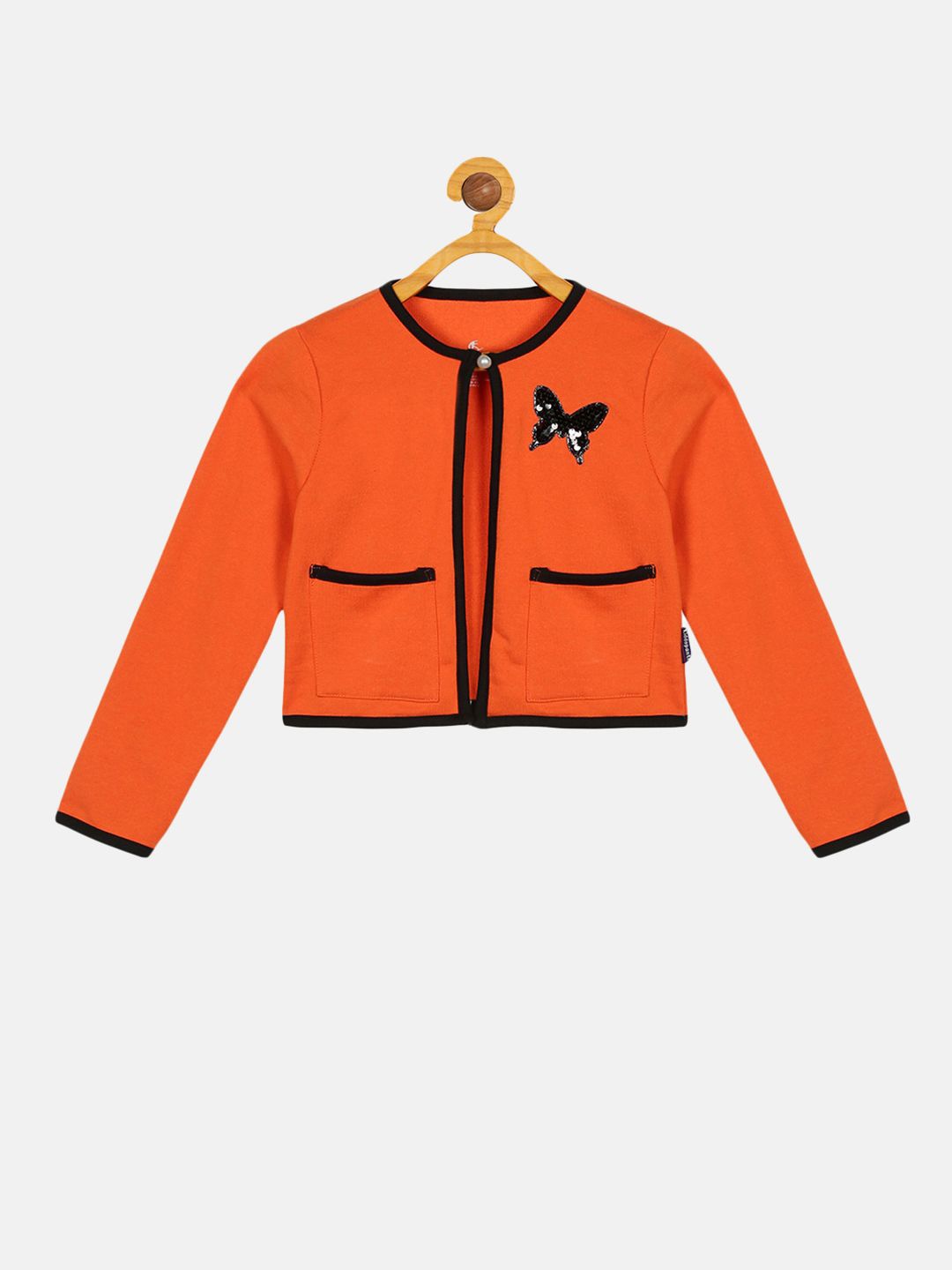 

KiddoPanti Girls Long Sleeves Crop Shrug With Applique, Orange