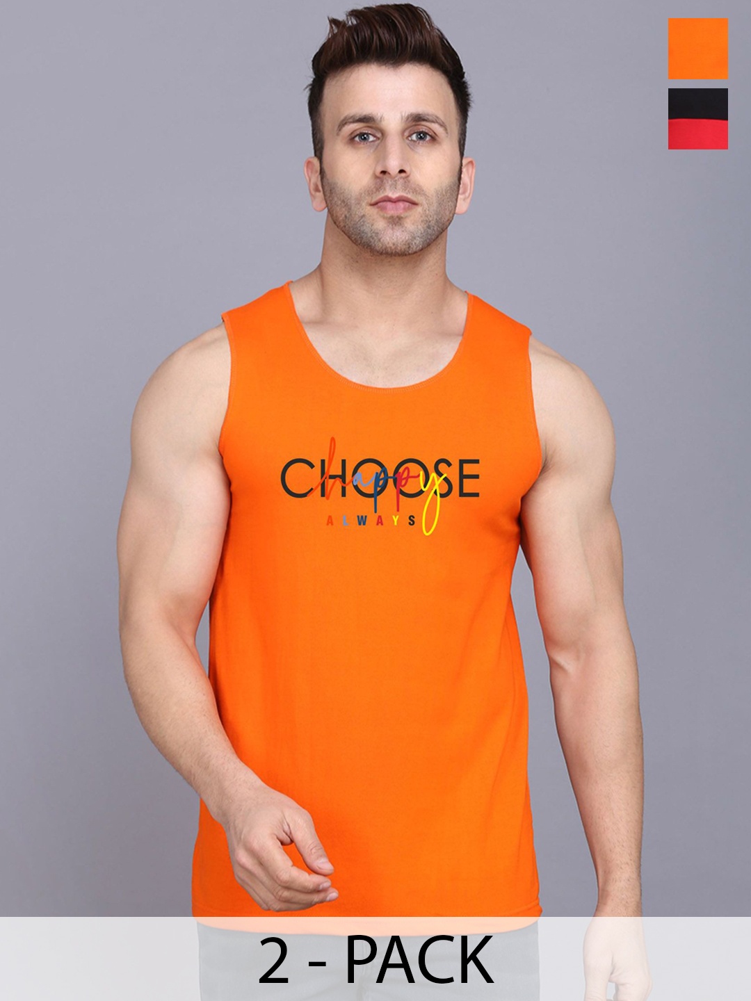 

SLOWLORIS Pack Of 2 Men Printed Gym Vests, Black
