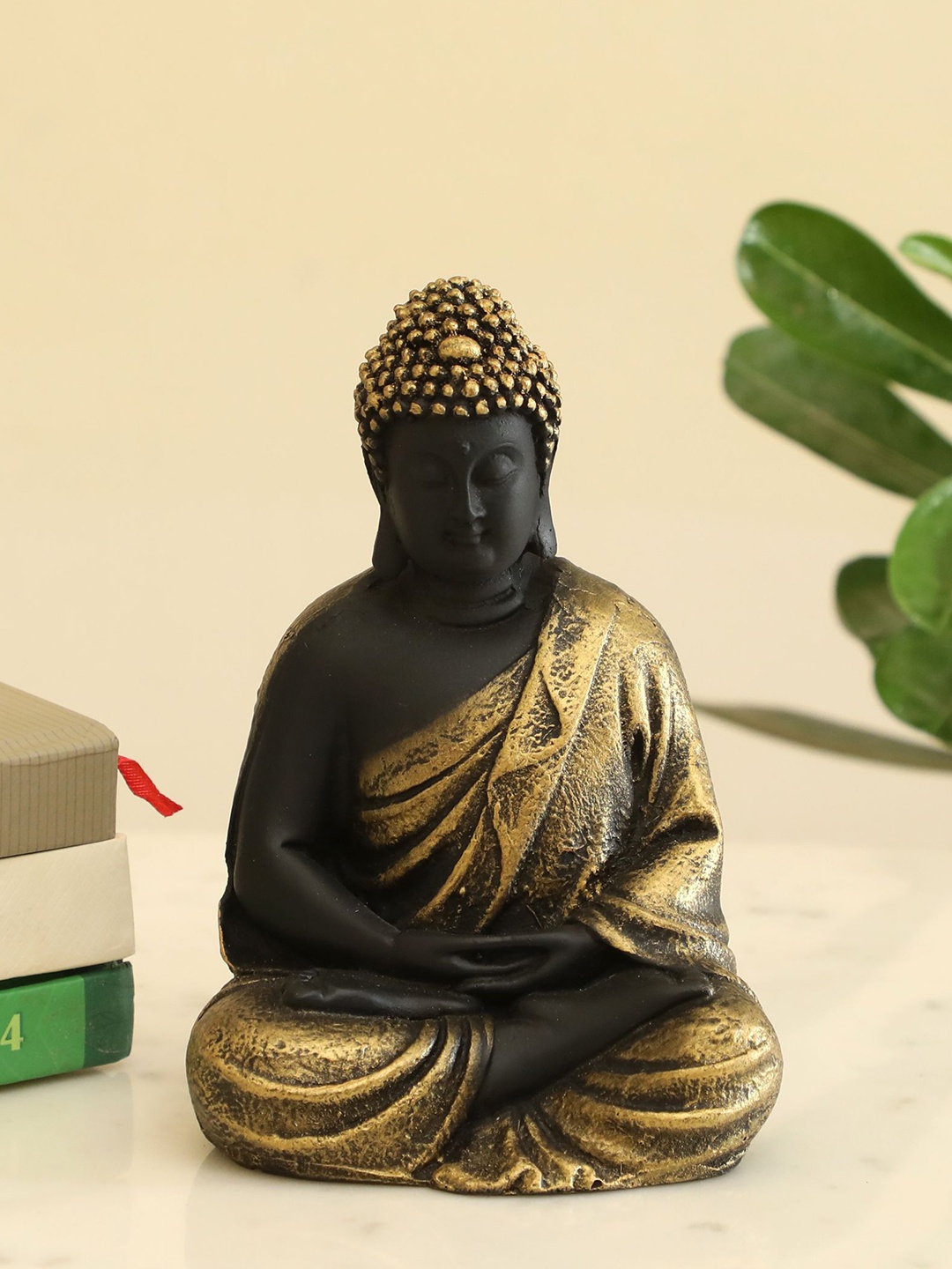 

vedas Gold Toned & Black Buddha Idol Showpiece