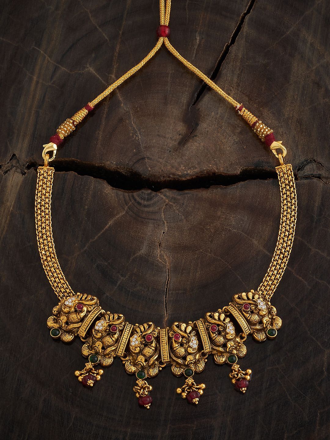 

Kushal's Fashion Jewellery 92.5 Pure Silver Gold-Plated Temple Necklace