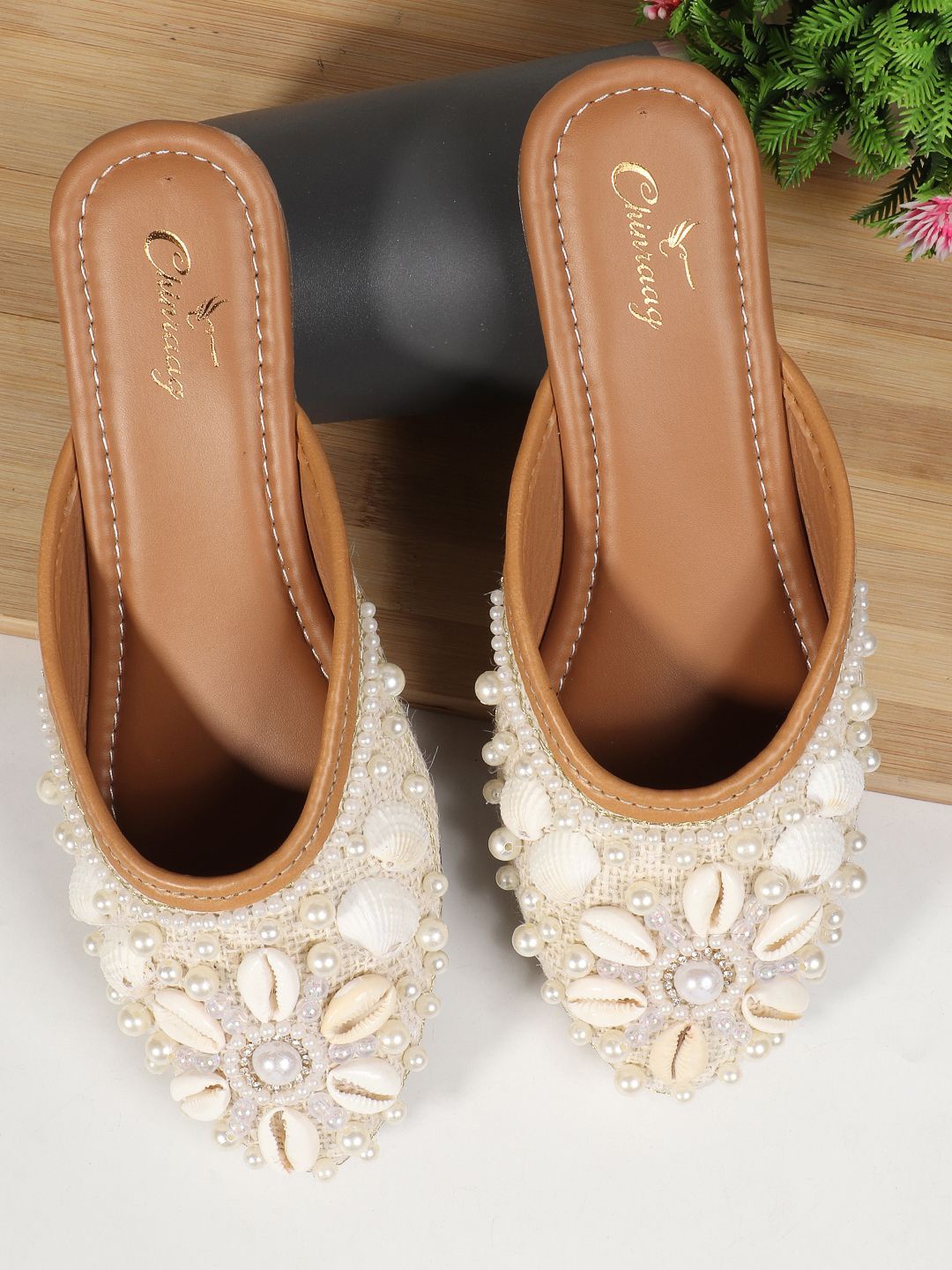 

CHINRAAG Women Ethnic Embellished Mules Flats, White