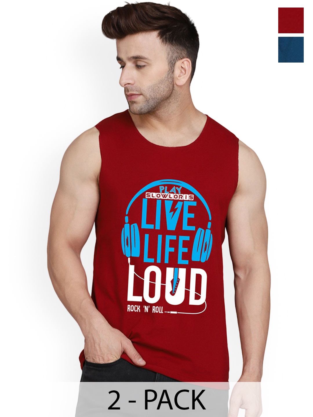 

SLOWLORIS 2 Pcs Round Neck Innerwear Vests, Red