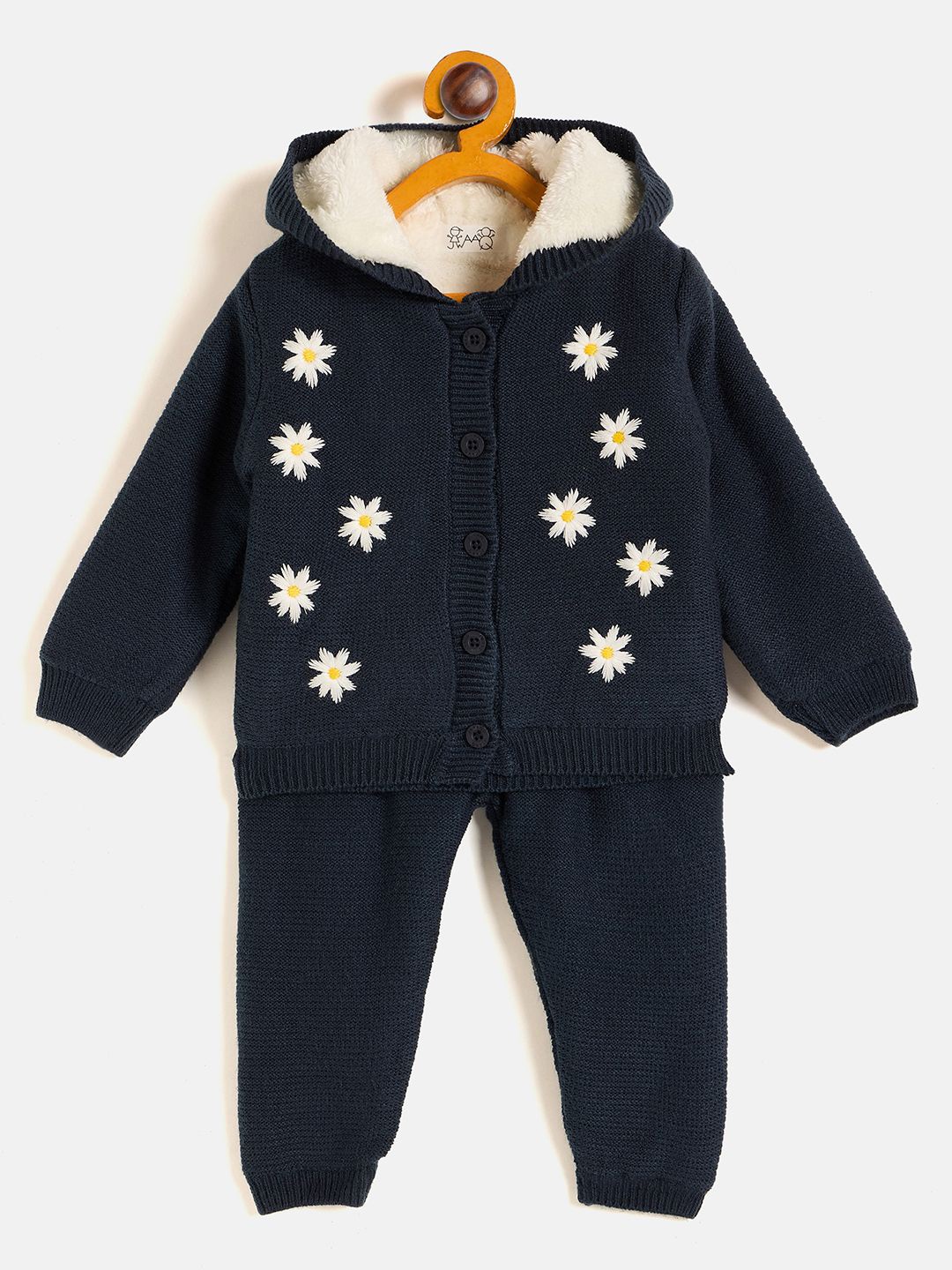 

JWAAQ Girls Floral Embroidered Hooded Sweatshirt With Trousers, Navy blue