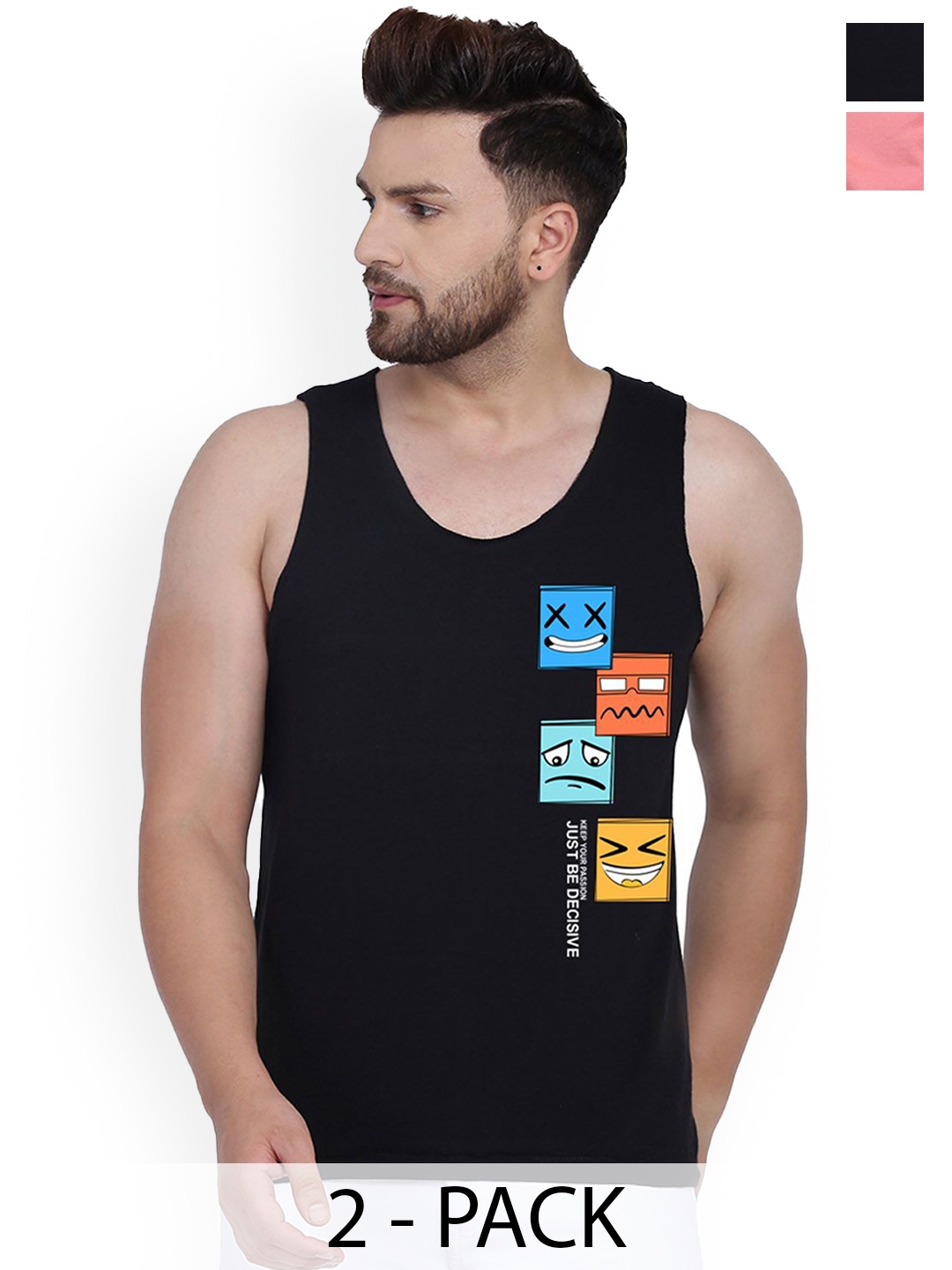 

SLOWLORIS Pack Of 2 Printed Innerwear Vests, Peach