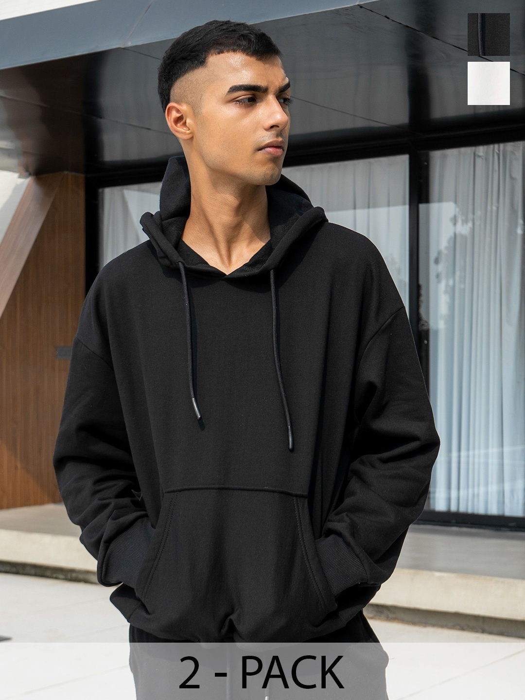 

COLOR CAPITAL Pack Of 2 Unisex Solid Oversized Sweatshirt, Black