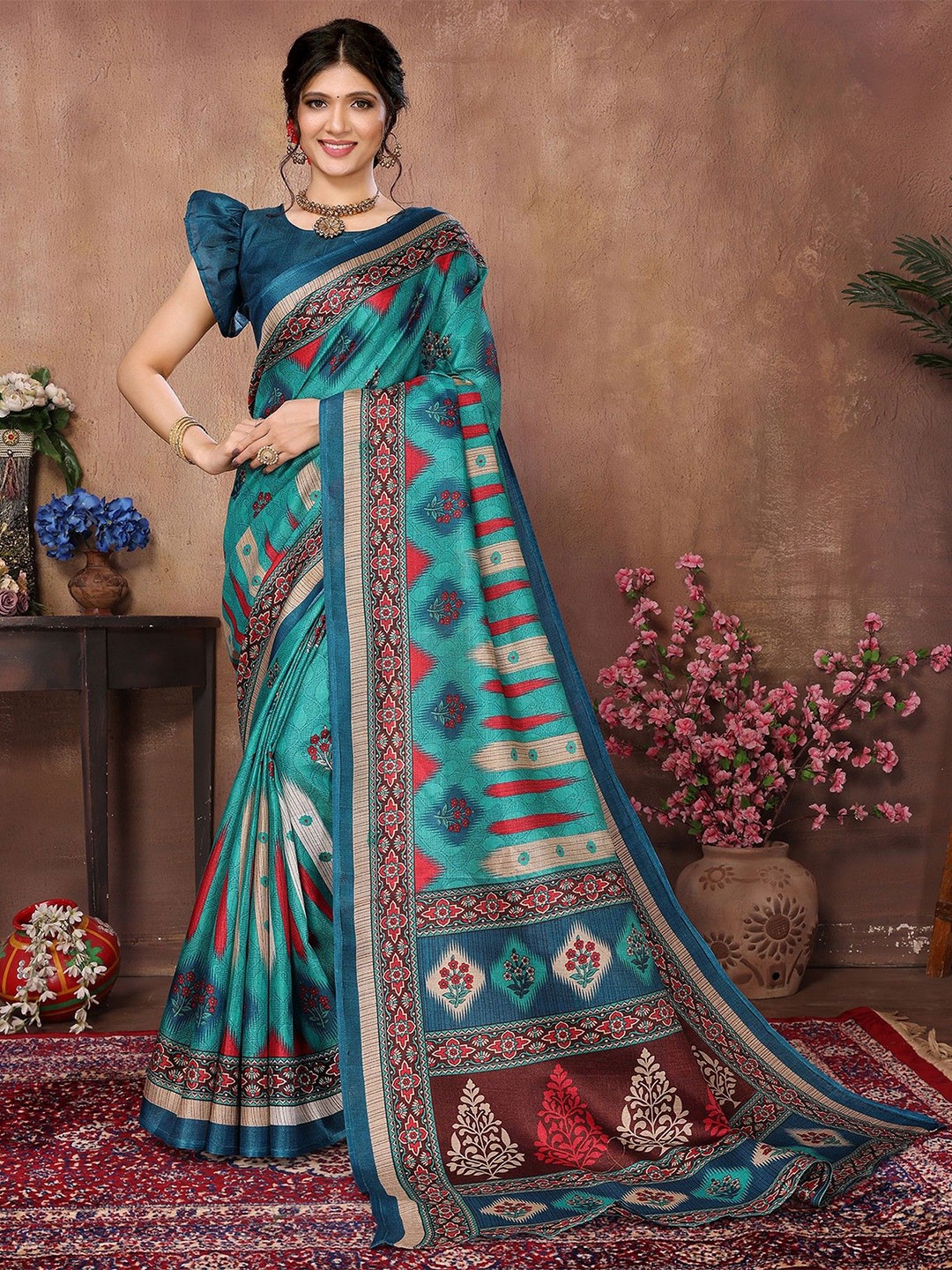 

KALINI Floral Art Silk Mysore Silk Saree, Green