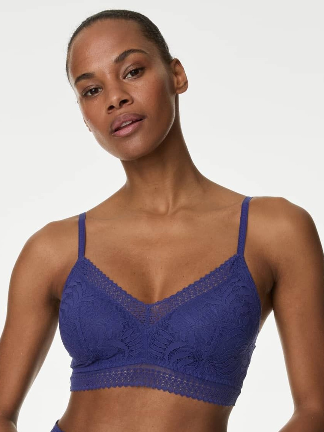 

Marks & Spencer Floral Bralette Bra Full Coverage, Blue