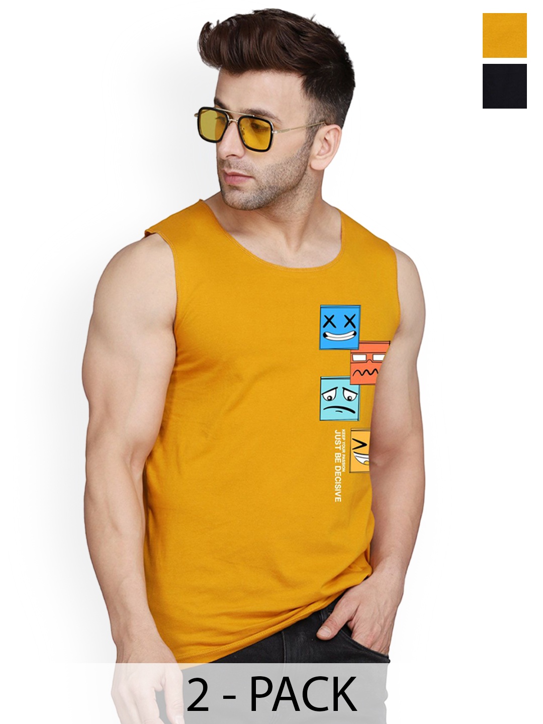 

SLOWLORIS Pack Of 2 Men Printed Innerwear Gym Vests, Black