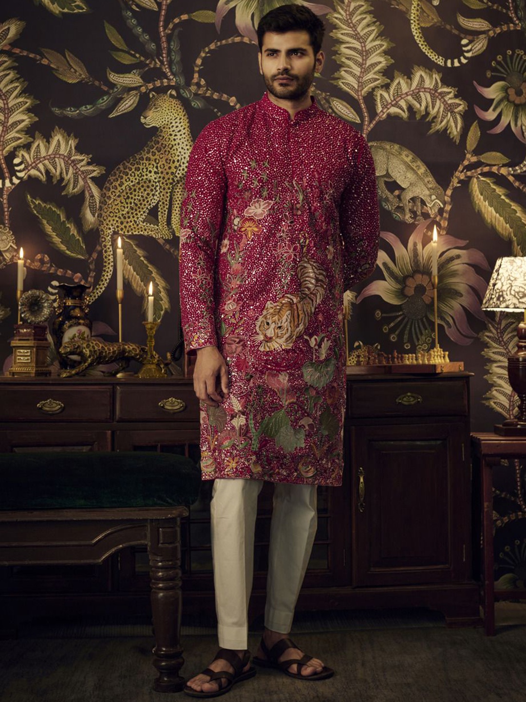 

KASBAH CLOTHING NISHCHAIY SAJDEH Ethnic Motifs Embroidered Sequinned Kurta, Pink