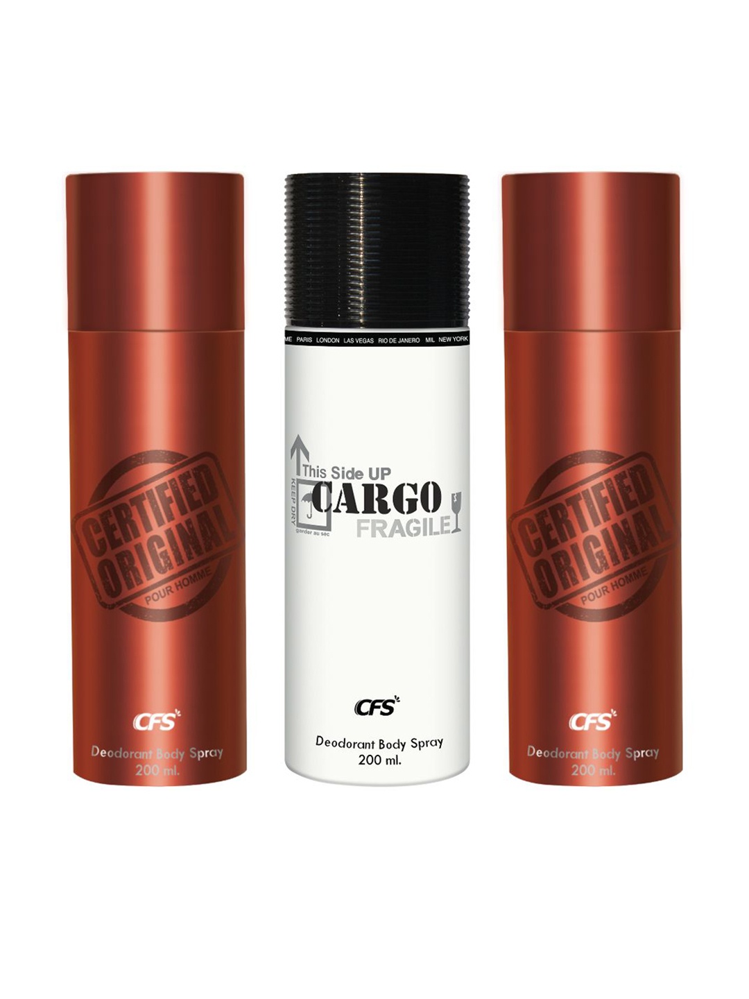 

CFS Cargo Fragile Certified Original Set Of 3 Last Longer Deodorants-200ml Each, Brown