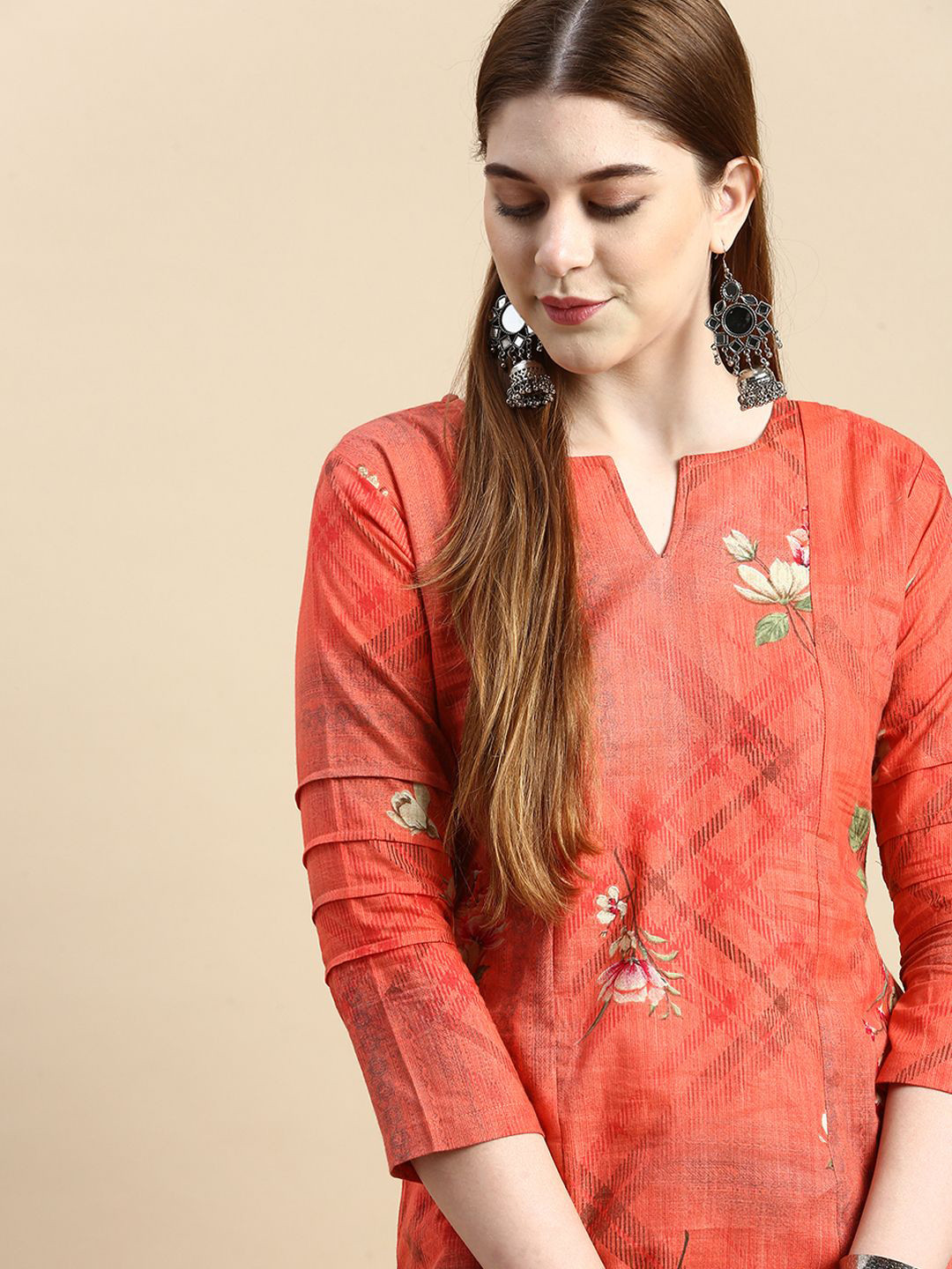 

GRANTH FASHION Women Floral Printed Kurta, Orange