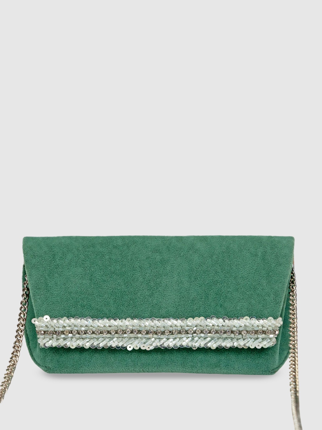 

D'oro Embellished Structured Sling Bag, Green