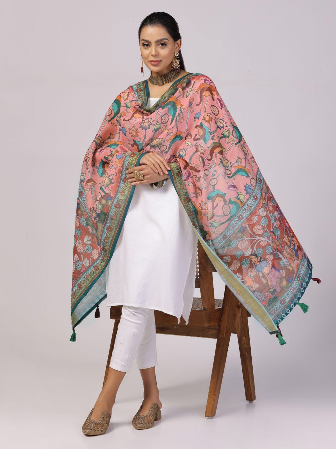 

Kaizen TEXO FAB Ethnic Motifs Printed Dupatta, Peach