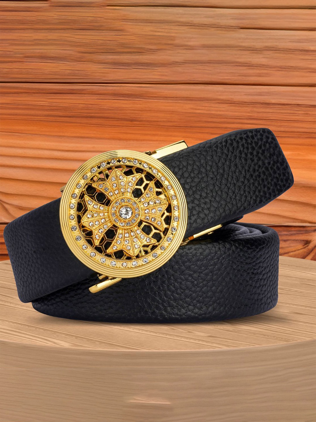 

WINSOME DEAL Men Textured Slider Buckle Closure Casual Belt, Black