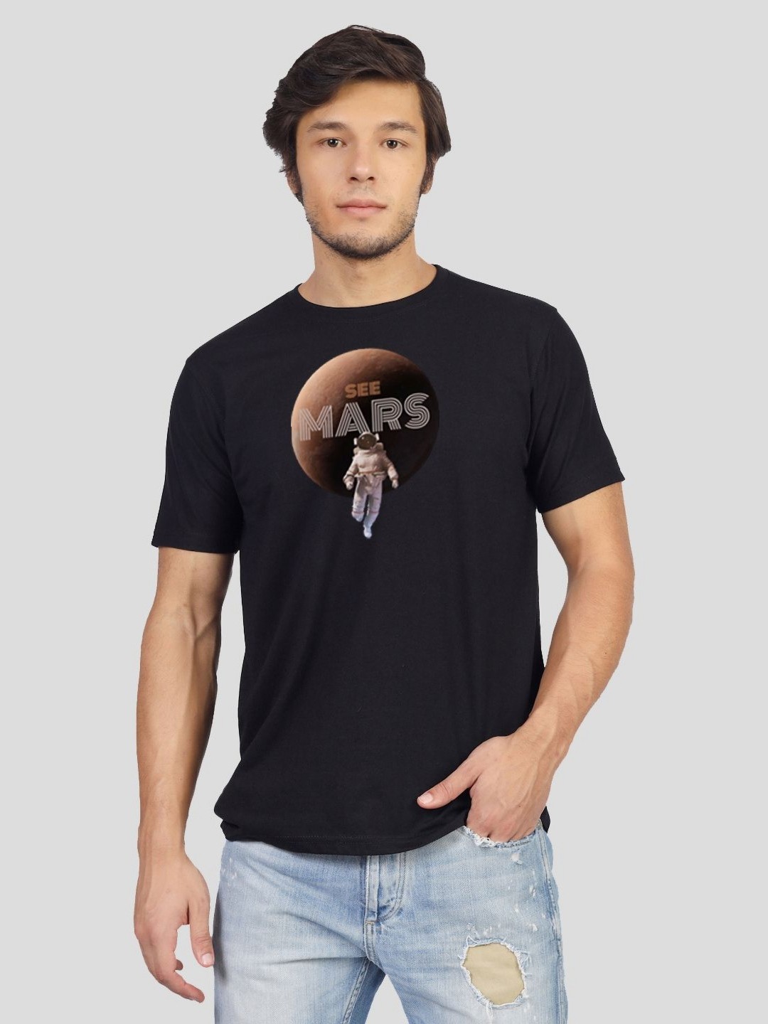 

Greylongg Men Graphic Printed Round Neck Cotton T-Shirt, Black