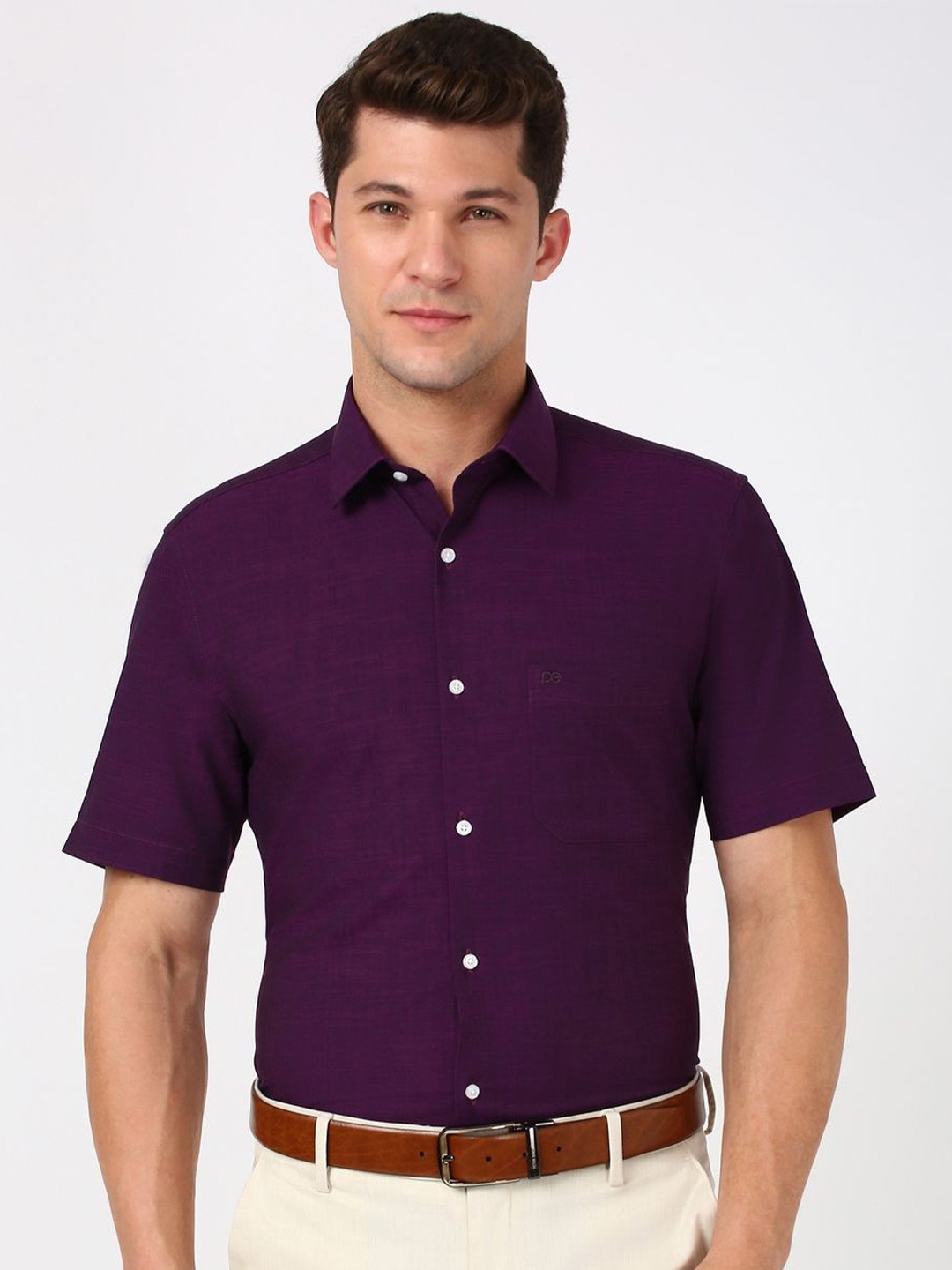 

Peter England Men Spread Collar Solid Cotton Formal Shirt, Purple