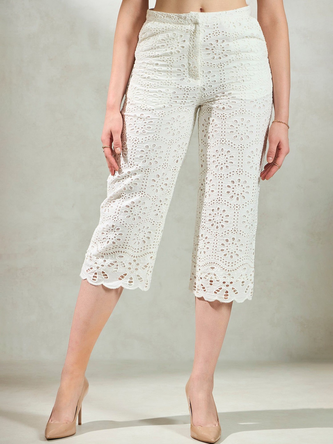 

Virgio Women Pure Cotton Straight Fit Culottes Trousers, White