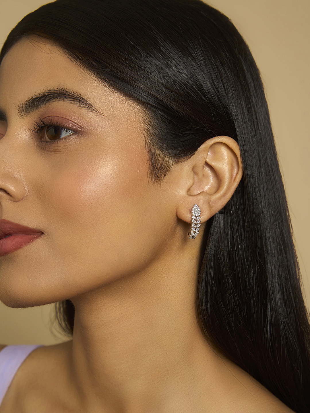 

Kushal's Fashion Jewellery Rhodium-Plated CZ Stone Studded Classic Drop Earrings, Silver